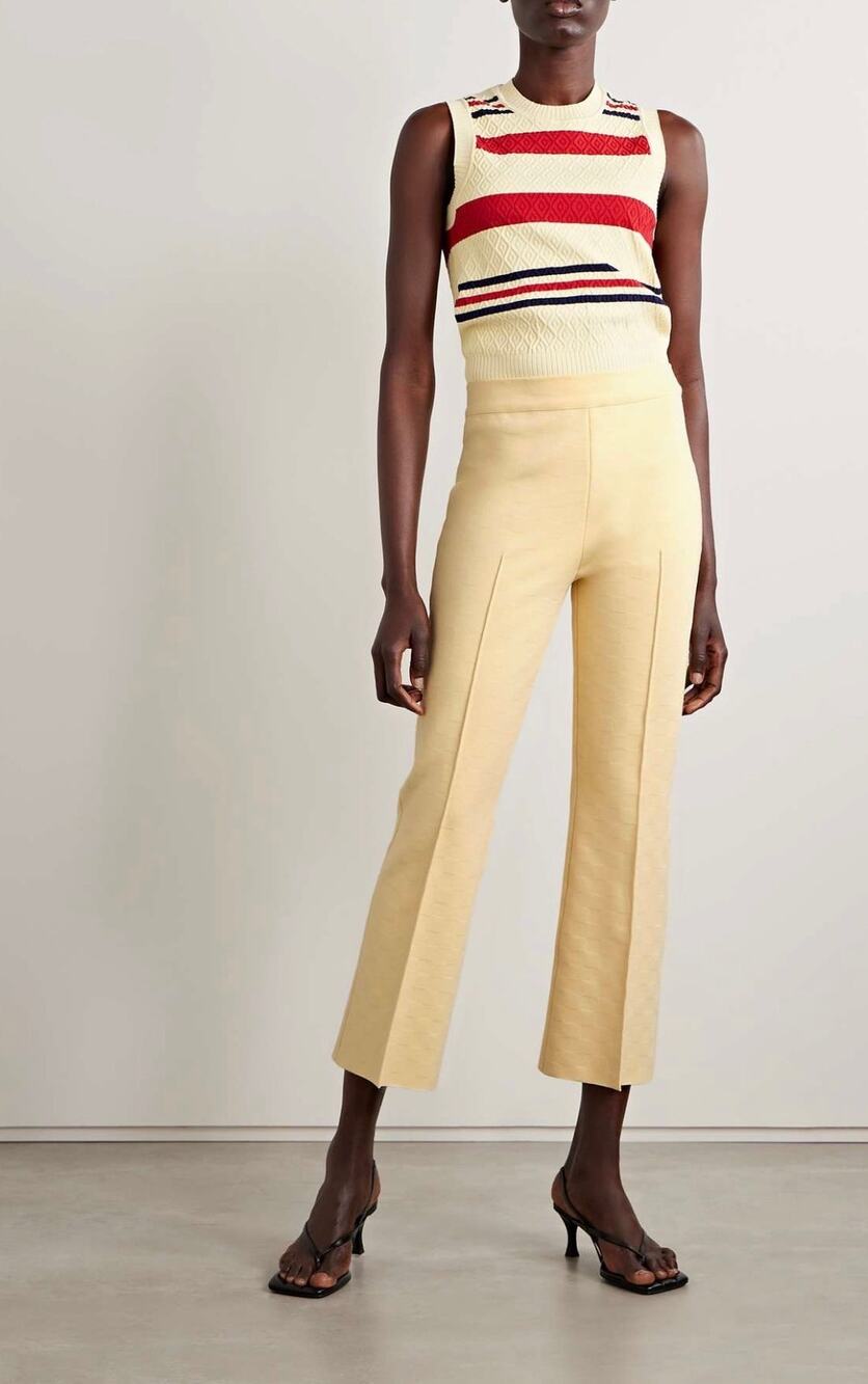 High Sport Kick Cropped Flare Pants S Yellow Stretch Knit Excellent